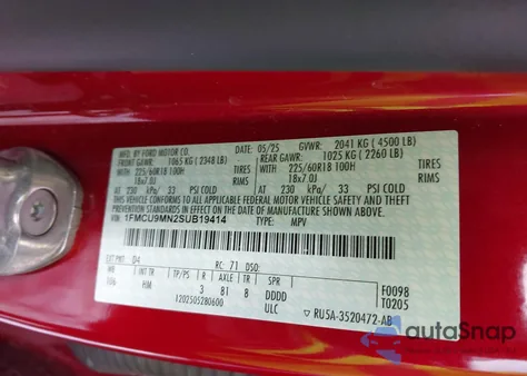 2025 Ford Escape St-Line z USA, uszkodzony, nr VIN 1FMCU9MN2SUB19414